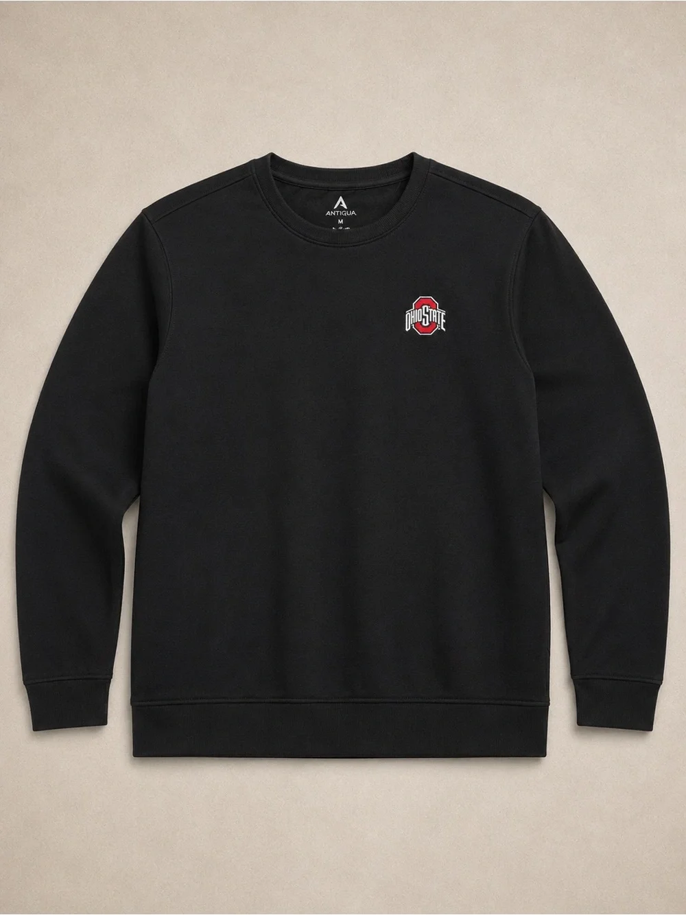 Antigua Black Crewneck Sweatshirt with Small Red Logo